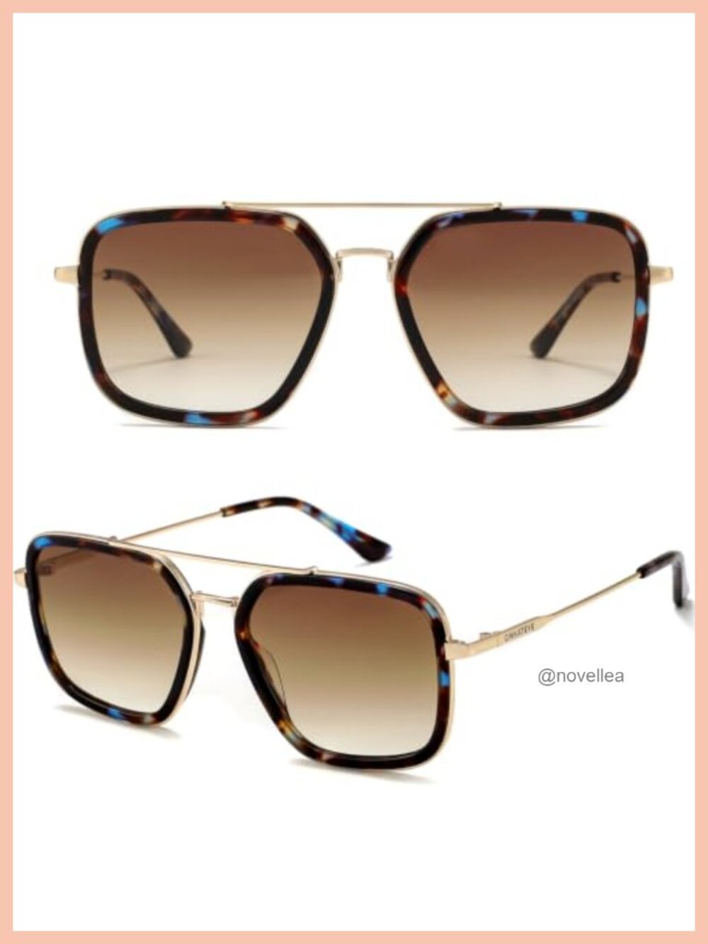Square Aviator Sunglasses Women UV400 Protection Acetate Stainless Steel Frame
